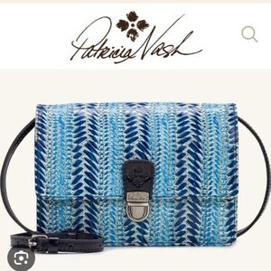 Patricia Nash Embossed Wicker Woven Leather Blue Laurentina Crossbody Bag